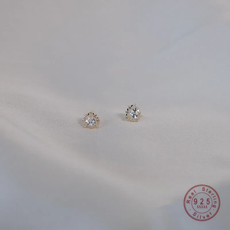 

AIDE 925 Sterling Silver Plated 14K Gold Japanese Heart Crystal Stud Earrings Women Luxurious Shiny Temperament Jewelry
