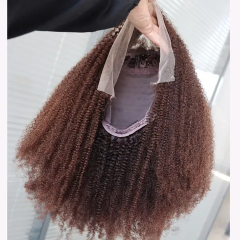 Темно-коричневый цвет, девственные индийские человеческие волосы Remy, кружевная застежка, фронтальный парик, 4C, африканские кудрявые вьющиеся кружевные фронтальные парики из человеческих волос