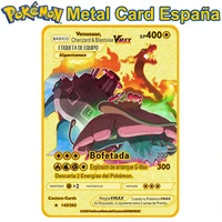 26 style spanish pokemon letters metal cards v vmax charizard pikachu collection gx sp gold card original game gift kids toy