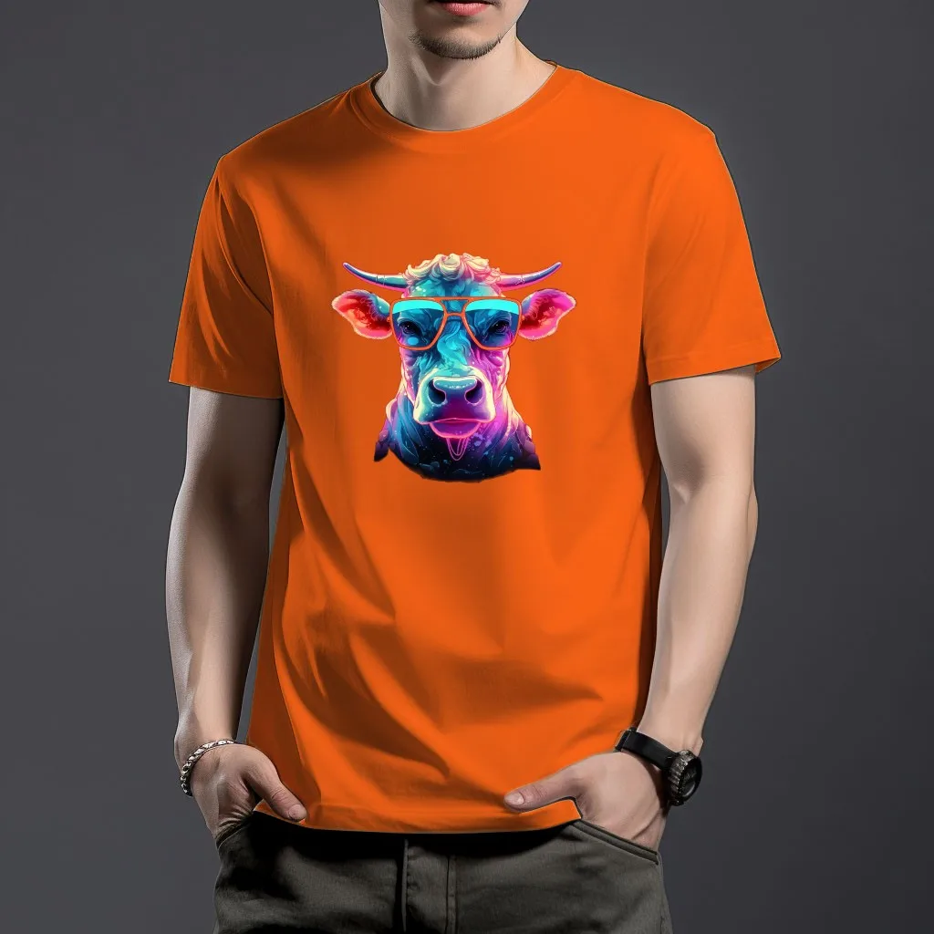 WSFEC S-4XL Men Clothing Graphic T Shirts Short Sleeve Vintage Summer Casual Loose Wild Trend Outdoor Cow Pattern Custom Top