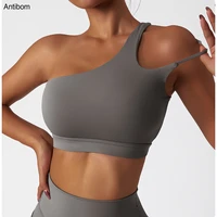 antibom oblique shoulder shockproof yoga bra womens beautiful back gym sports underwear irregular straps running fitness vest