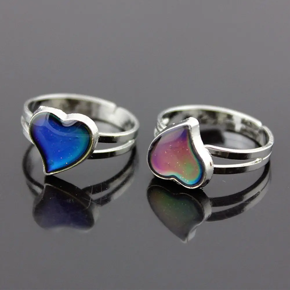 

Steel Emotion Sensing Chic Control Magic Fashion Jewelry Temperature Feeling Mood Ring Changing Color Heart Shaped