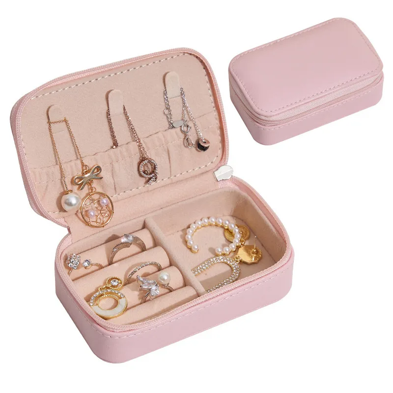

Protable Leather Jewelry Storage Box Earrings Ring Necklace Case Jewel Packaging Travel Cosmetics Beauty Organizer Container Box