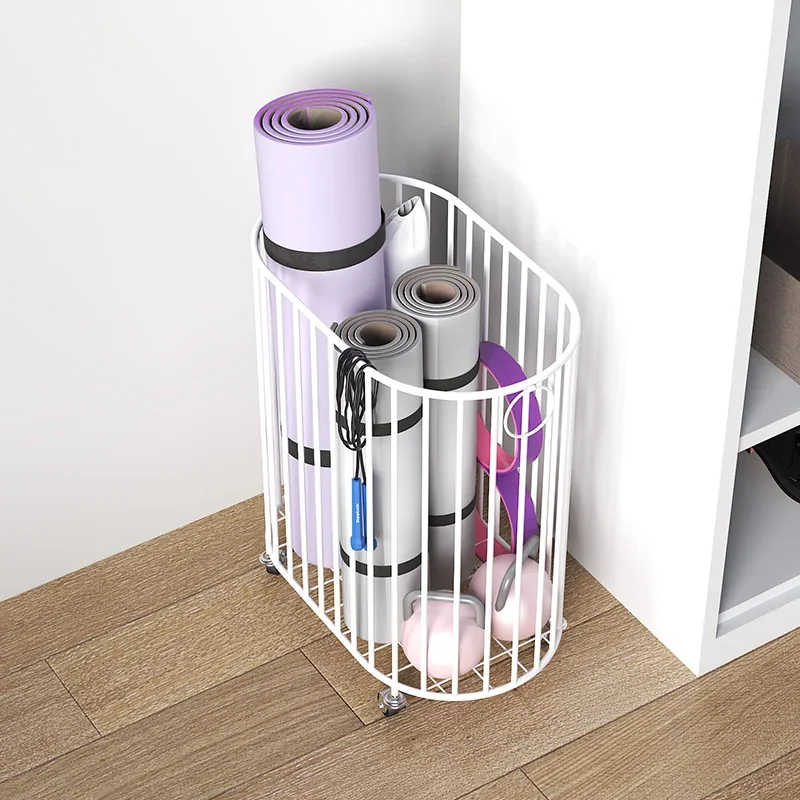 Badminton Racket Storage Basket – Iron Art Mobile Laundry Fitness Equipment Organizer Toy with Wheels for Home