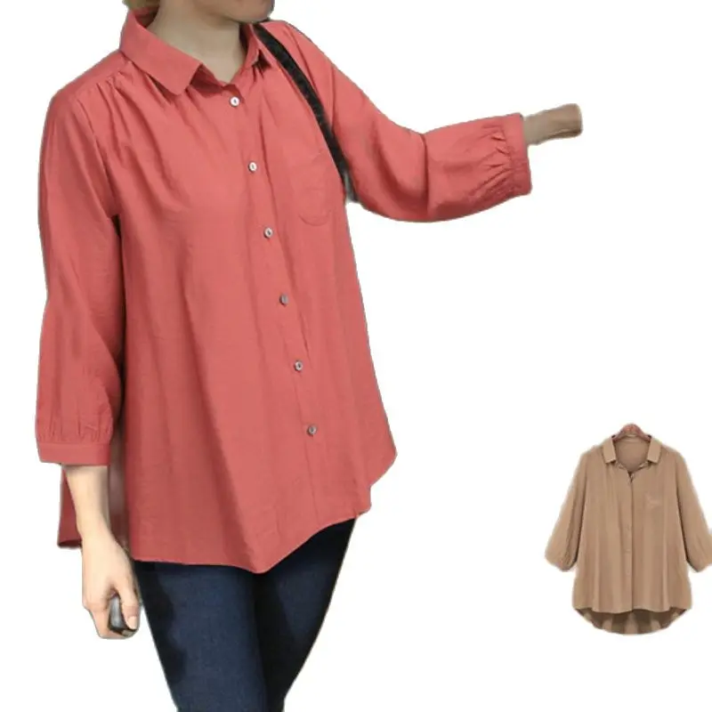 

Spring and Autumn New Fashion Twill Fabric Clothes Three Quarter Sleeve Long Loose Female Casual Shirts Brief Women Shirt Blouse