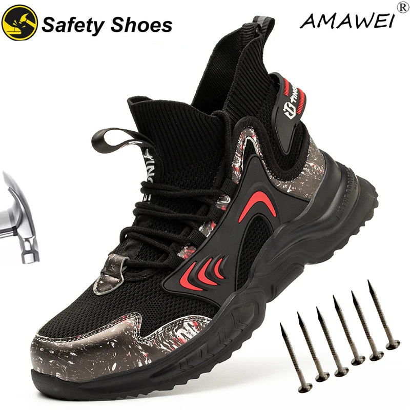 

AMAWEI Construction Shoes Men Women Work Safety Shoes Anti-Smash Steel Toe Safety Work Boots Lightweight Work Sneakers