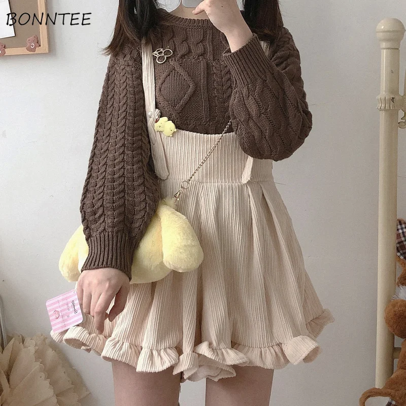 

Solid Corduroy Playsuits Women Ruffles Loose Spring Korean Style Ulzzang Kawaii Harajuku Leisure Soft Female Rompers Popular Ins