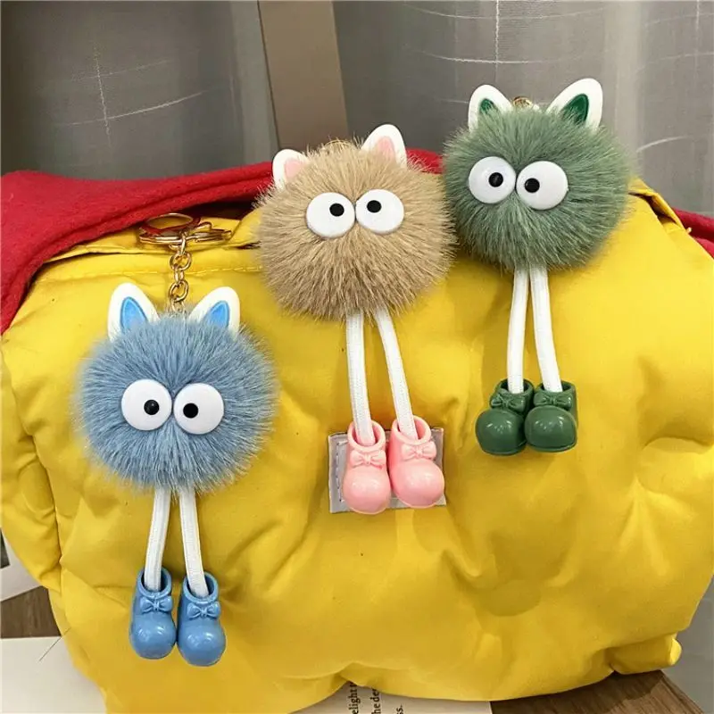

Cute Cat Keychains Fluffy Pom Pom Keychains For Couple Fashion Key Accessories Cartoon Plush Doll Keyring Wholesale Bag Pendant