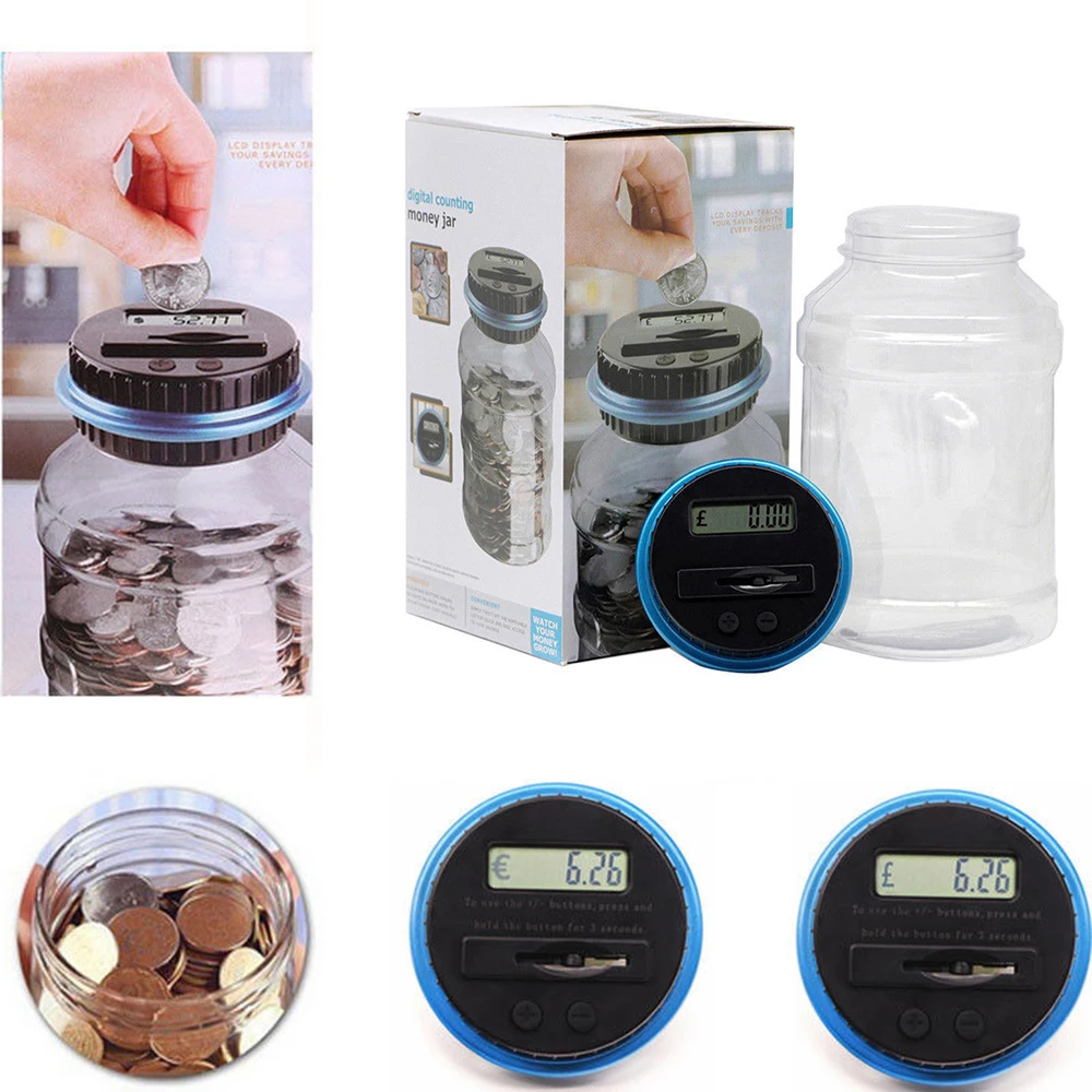 

2.5L Electronic Piggy Bank Counter Coin Digital LCD Counting Coins Storage Box Money Saving Box Jar for USD EURO GBP Money