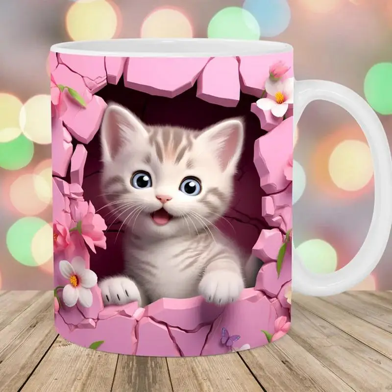 Уникальная кружка с 3D рисунком кота кофейная милым котенком забавные