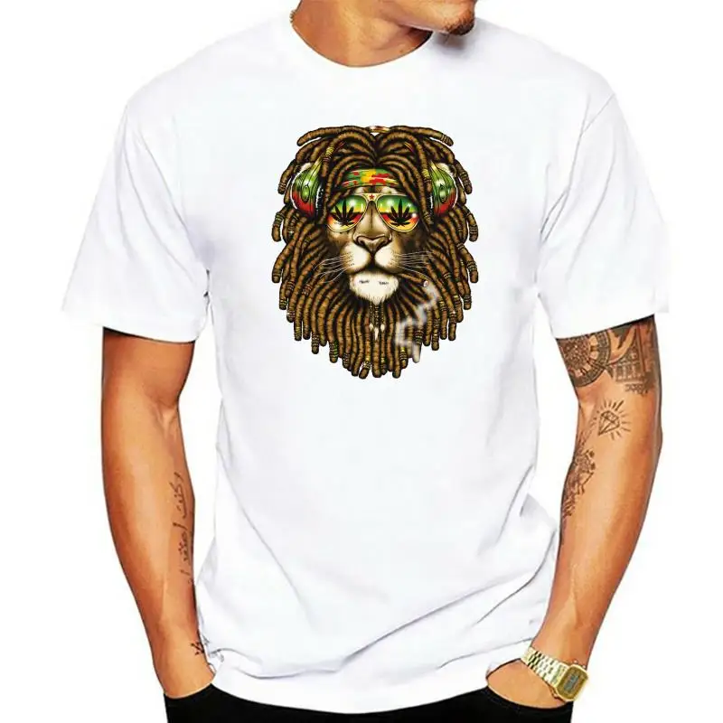 

Rasta Lion with Headphones Womens T-Shirt Weed 420 Reggae Jamaica Jah Shirt(1)