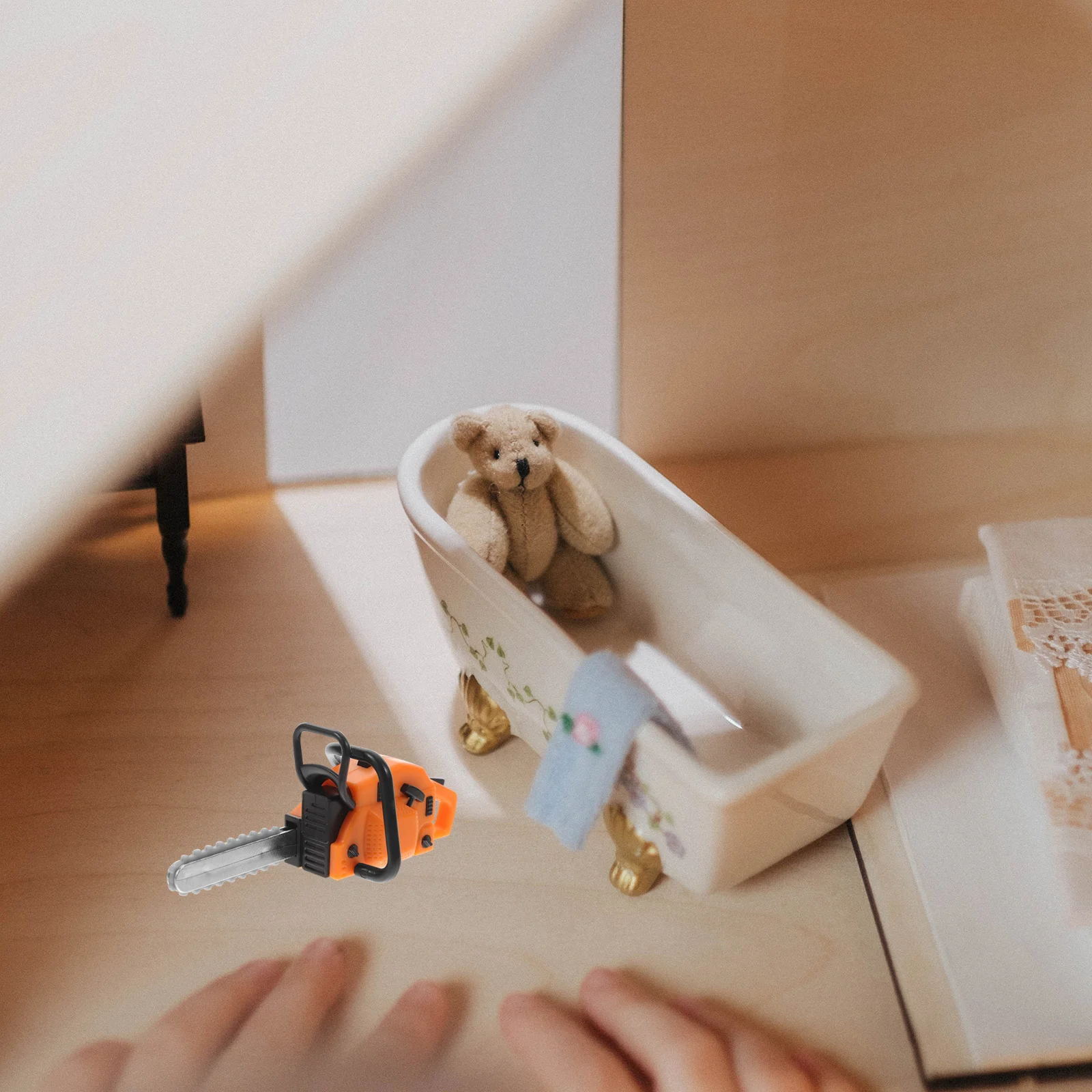 

Fairy Garden Scene Decor Mini Lawn Mower Toys House Miniature Chainsaw Model