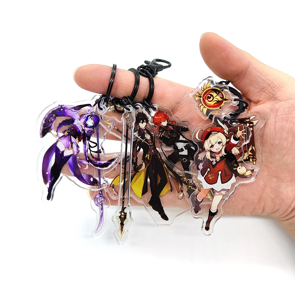 

Anime Keychain Genshin Impact Xiao Zhongli Venti Hutao God Eye Weapon Women Accessories Cute Bag Pendant Key Ring for Fans Gift