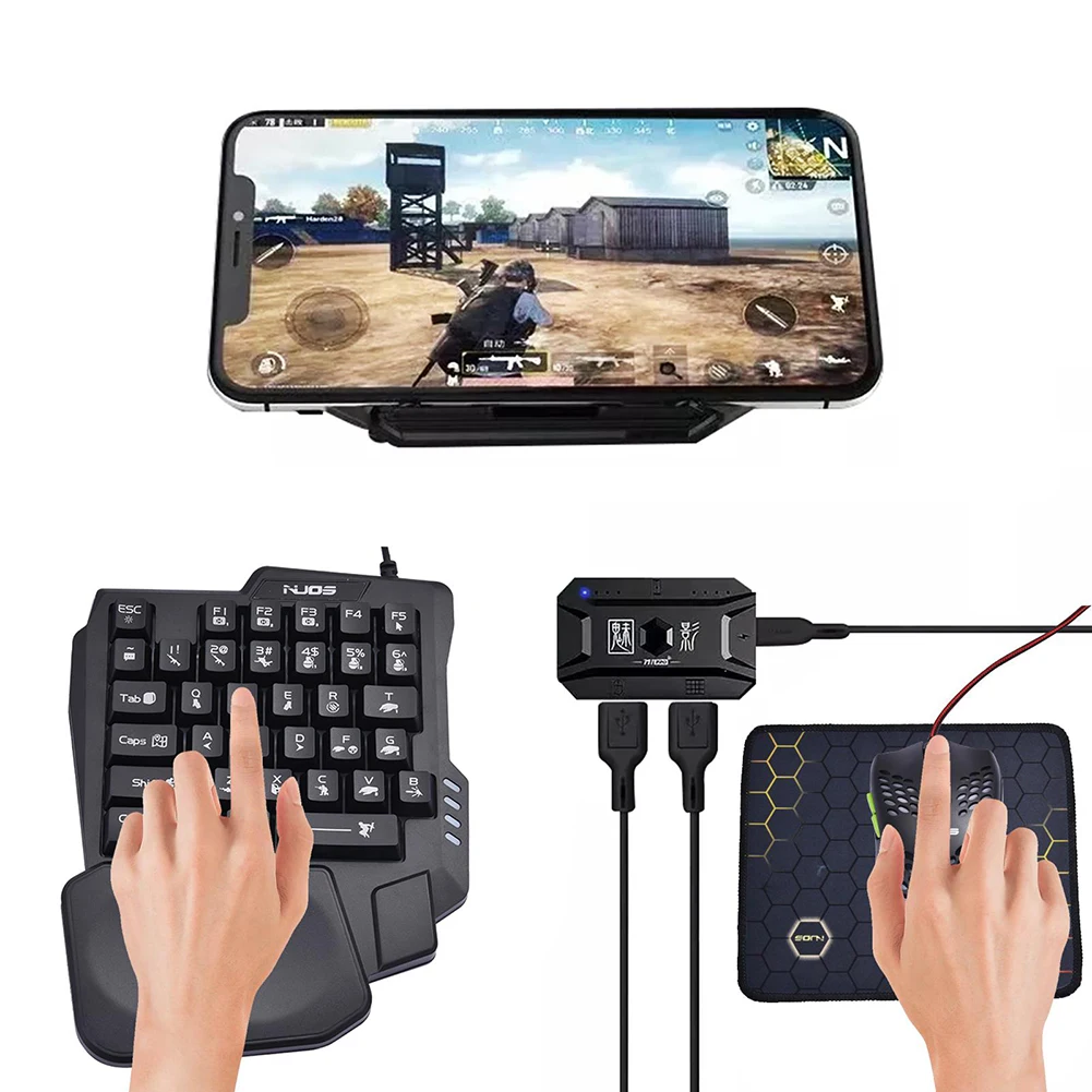 

Игровая клавиатура 5 в 1, мыши для телефона, планшета, мышь, клавиатура, с держателем, набор цветной подсветки для PUBG Mobile