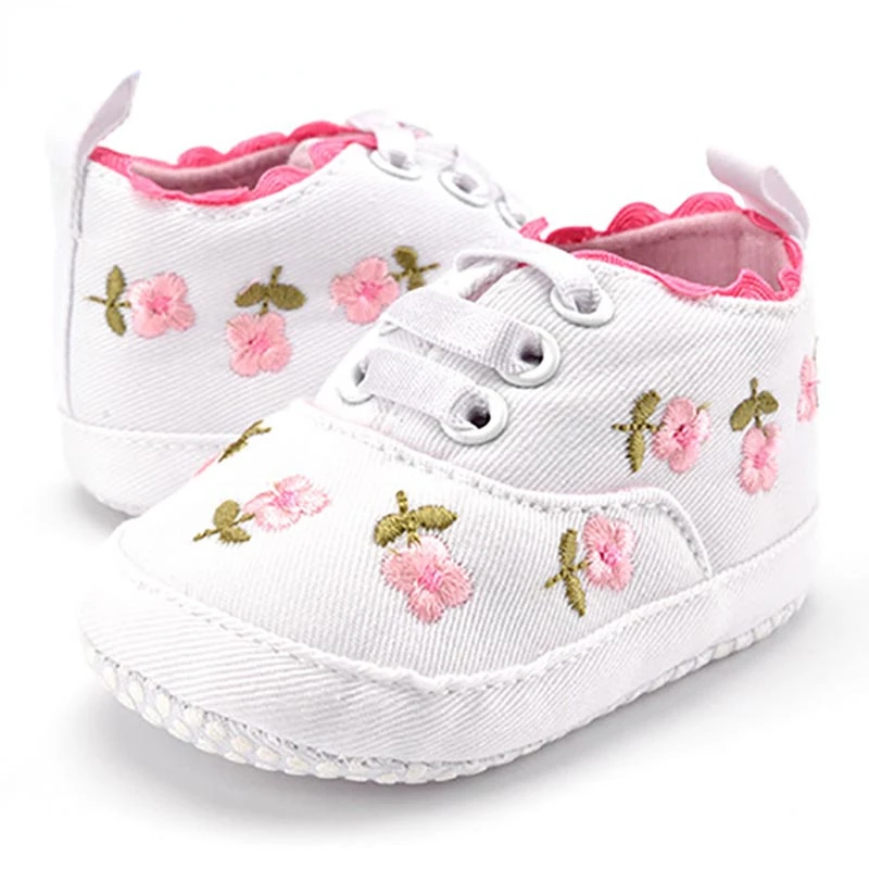 Kawaii baby girl shoes white lace floral embroidery soft shoes First Walker walking toddler shoes