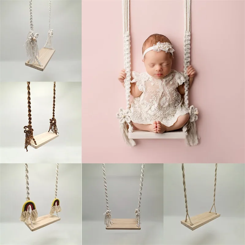 

MOMLUVBB Newborn Photography Props Baby Swing Chair Wooden Babies Fotografia Furniture Infants Baby Photo Shooting Accessories