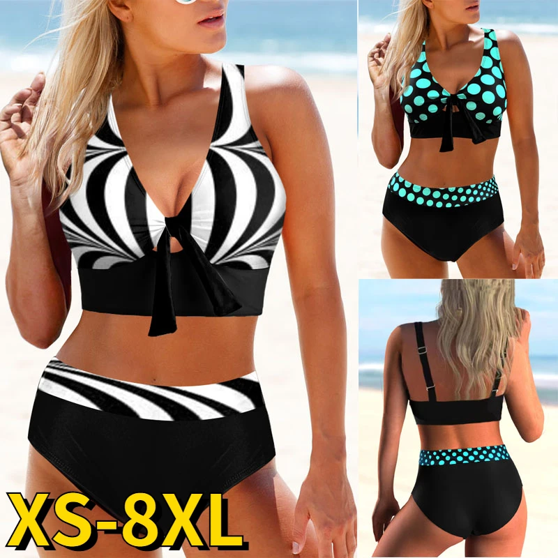 

2022 Women Sexy Bikini Swimsuit Dot Printed Two Pieces Tankini Female Summer Monokini Swimwear Bathing Suit Loose Beachwear New