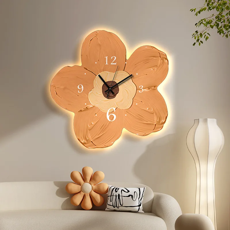 

Restaurant Decoration Painting Clock Light Luxury Advanced Background Mural Silent Clock Living Room Hanging Picture Wall Art