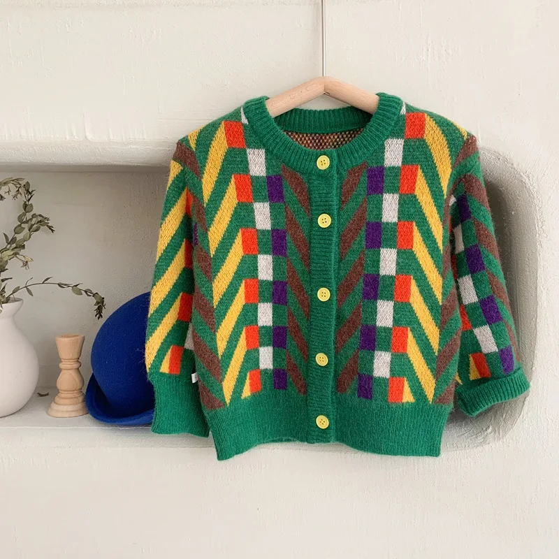 

HoneyCherry Children's Diamond Cardigan Sweater Boys Sweater Knit Sweater