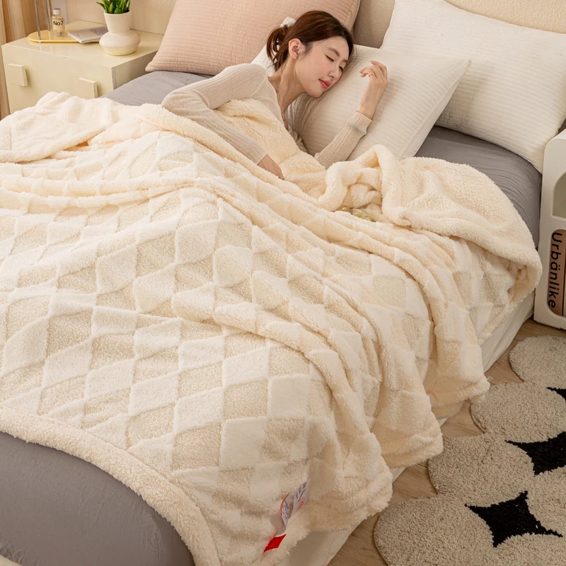 

2023 New Teddy Plush Dehaired Angora Bed Sheet Thickened Warm Jacquard Blanket Flannel Single Double Nap Double Layer Blanket