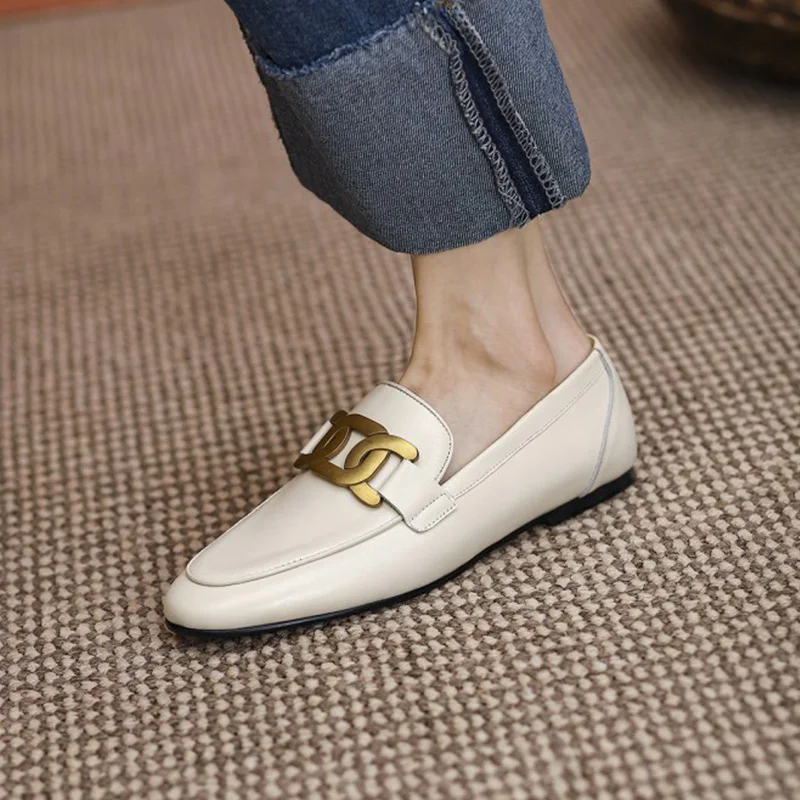 2023 New Women's Metal Buckle Decorative Flat Shoes Solid Color Casual Shoes Loafers Ladies Casual Shoes Ladies Flat Shoes