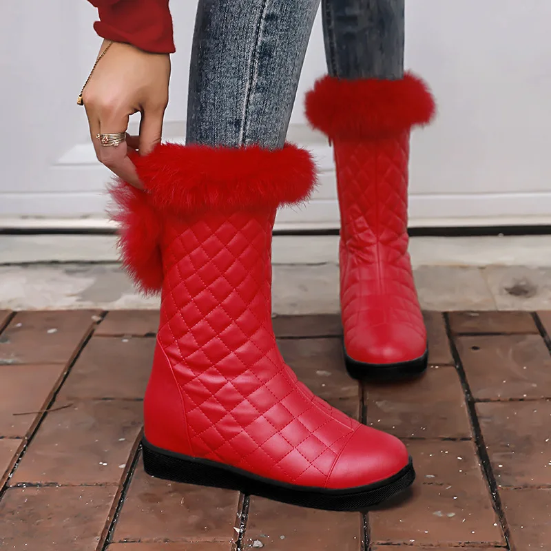 

New Popular Women Snow Boots Faux Fur Increased Heels Warm Fur Inside Solid Winter Boots Female Shoes Woman 34-40