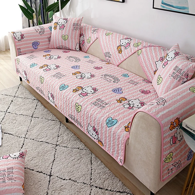 

Kawaii Cartoon Sanrio Hello Kitty Sofa Cushion Cute Home Room Four Seasons Universal Long Strip Anti-slip Dirt-resistant Cushion