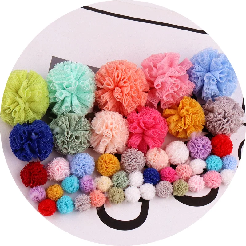 10/15/25/35mm Lace Gauze Pom Pom Elastic Flowers Balls DIY Handmade Plush Pompom Mesh Pendant For Hair Clip Decor Accessories images - 6