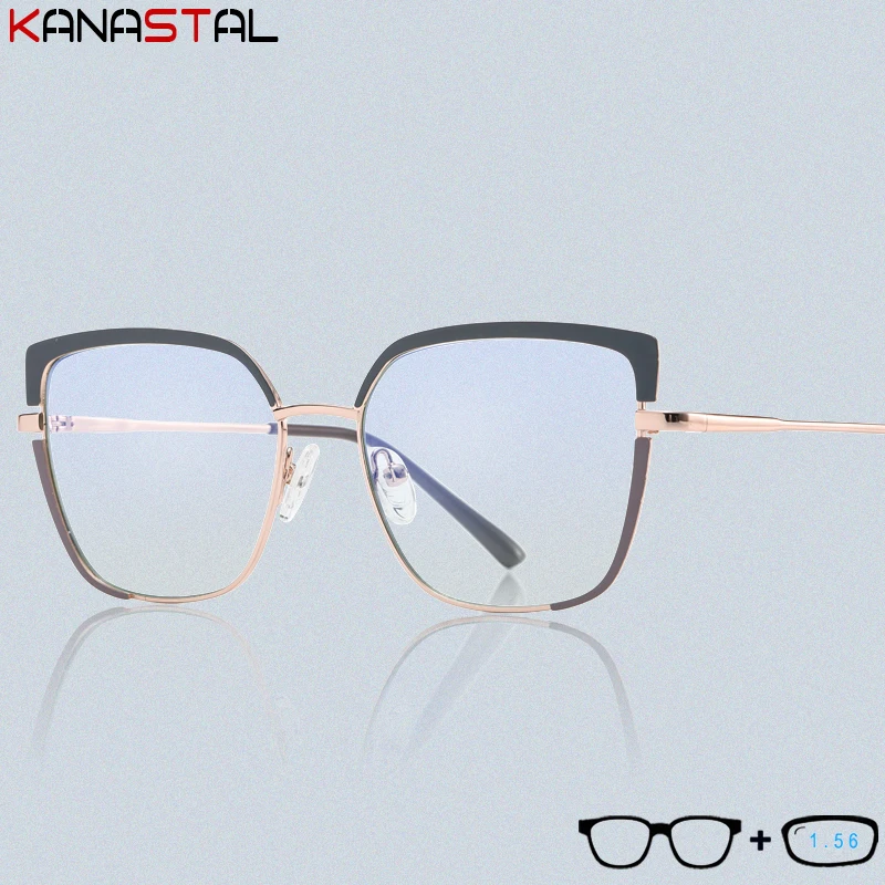 

Женские очки для чтения с блокировкой синего света, элегантная металлическая оправа для очков Alien, оптические линзы CR39, очки для компьютера ...