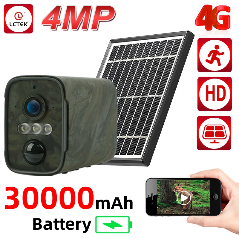 LCLCTEK 4MP 4G SIM 940nm Trail Hunting Camera Solar Powered Battery CCTV Camera PIR Detection Outdoor Wireless Security Camera