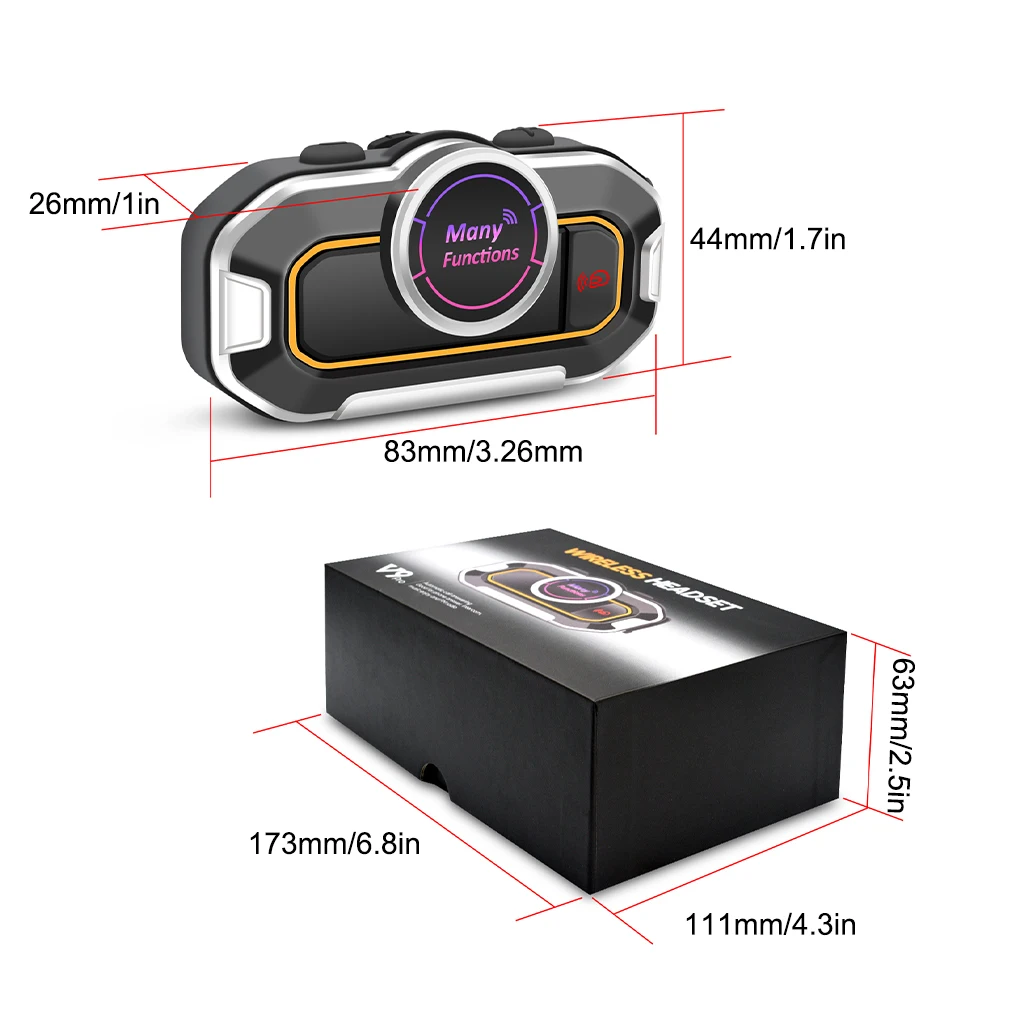 

Motorcycle Helmet Wireless Intercom Rechargeable Bluetooth-compatible 3.0 Waterproof Interphone Communication Interphone Music