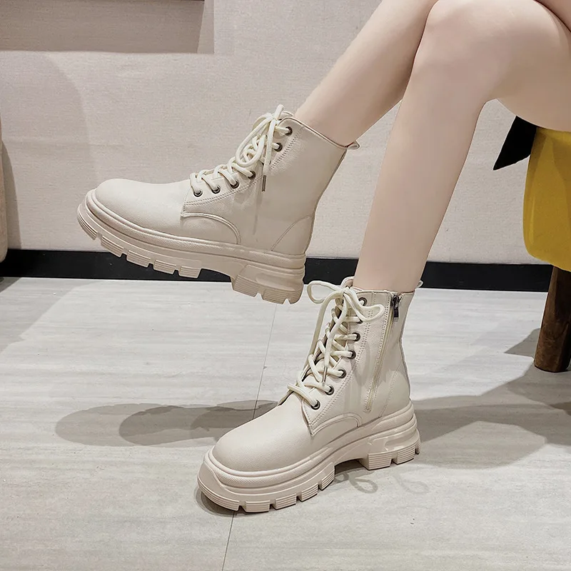 

White Shoes Boots Flat Platform Boots-Women Round Toe Clogs Summer Ladies 2022 Mid Calf Rock Autumn Lolita Mid-Calf Rubber