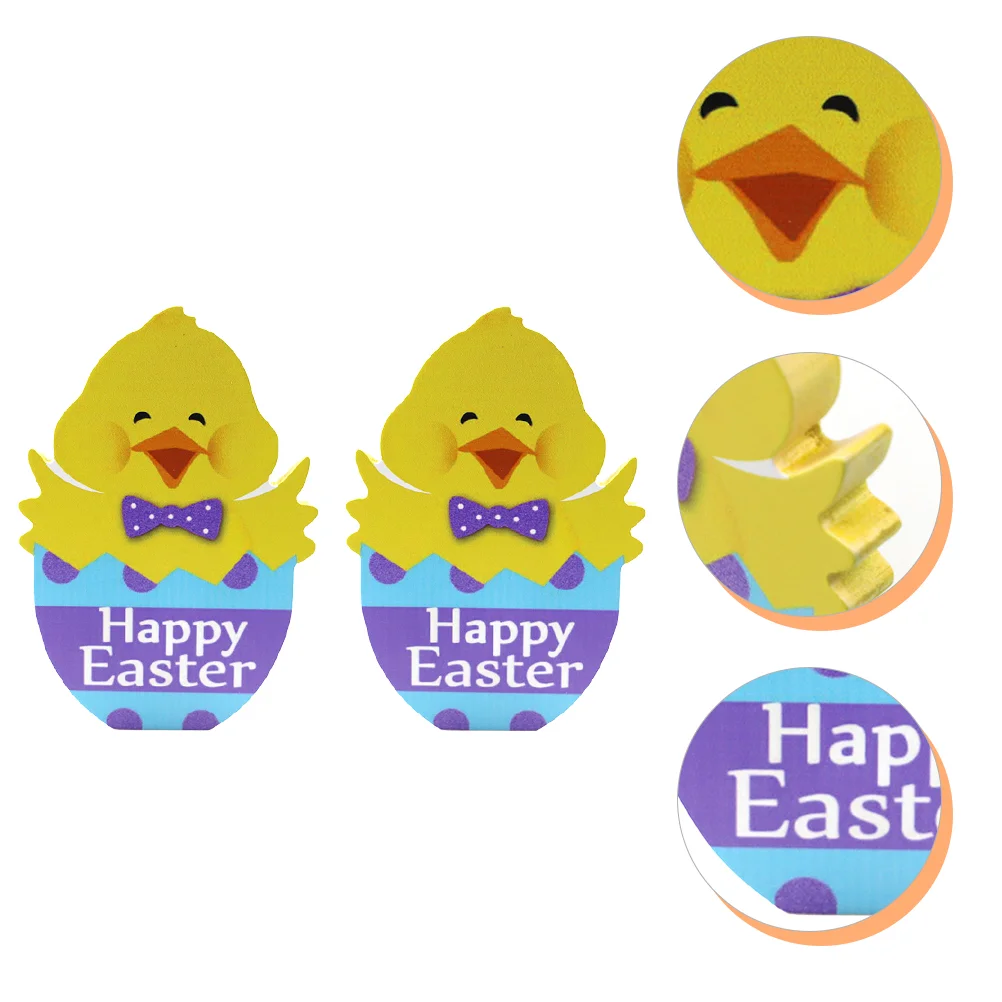 

2 Pcs Creative Easter Ornaments Wooden Festival Adorns Household Wooden Decors