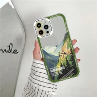 aesthetic art hand painted pattern mountain scenery clear phone cases for iphone 7 8 plus se 2020 11 12 13 pro max x xr xs cover