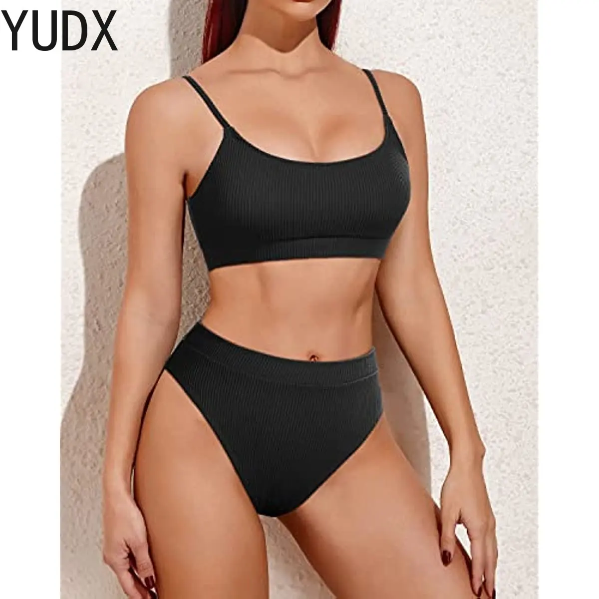 

Two Piece High Waisted Bikini Sporty Scoop Neck Swimsuits for Women High Cut Bathing Suit with Bottom Swimwear Women Swimsuit