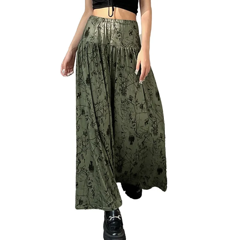 

Vintage Folds Ankel Length Skirt for Women High Waist Abstract Printing
