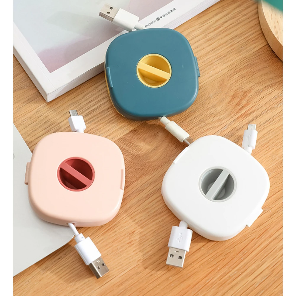 

Portable Data Cable Headphone Storage Box Simple Mobile Phone Data Cable Organizing Bag Rotatable Storage Box Cute Coin Purse