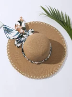 hats gorras sombreros capshat leaf print scarf decor straw hat beach
