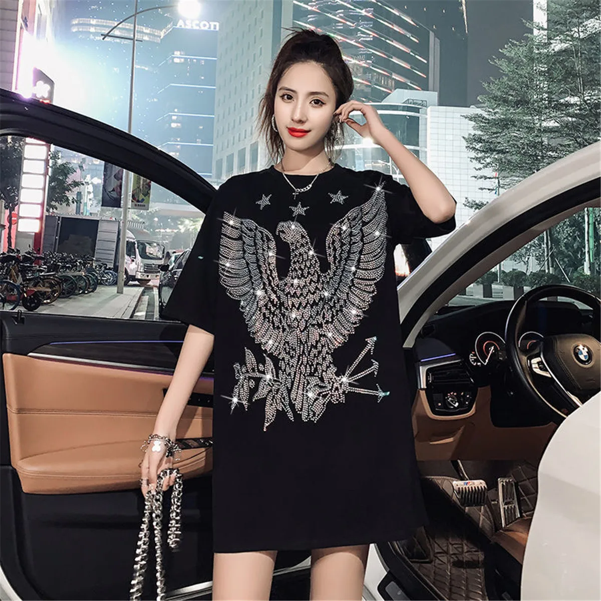 

Cool Black Diamonds Eagle Print T Shirt Summer Oversized Punk Clothing Harajuku Hip Hop High Street Tshirt Femme Streetwear