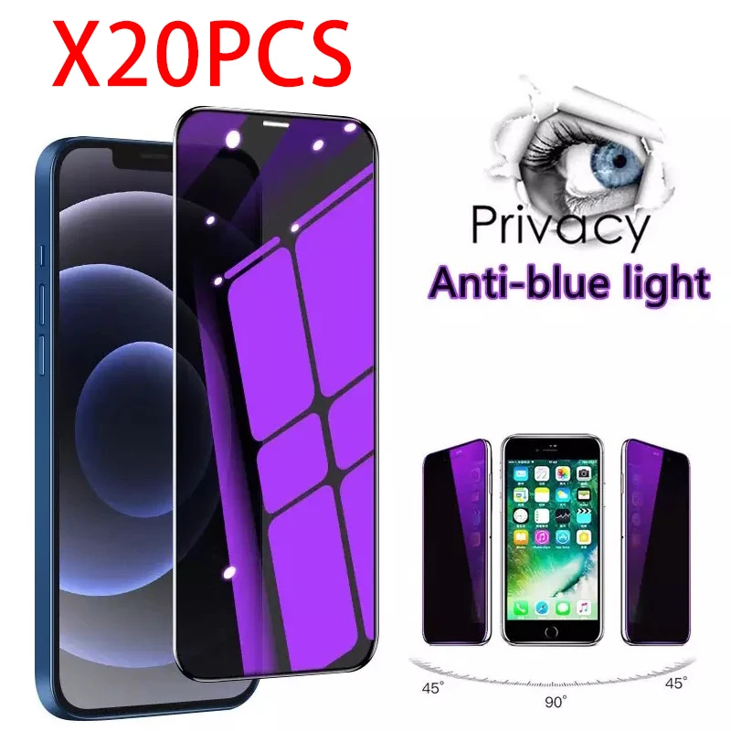 

Anti Blue Light Screen Protector For Iphone 14 13 12 Pro Max Anti-spy Anti Scratch 9h Hardness Glass For Iphone 7 8 Plus 20pcs