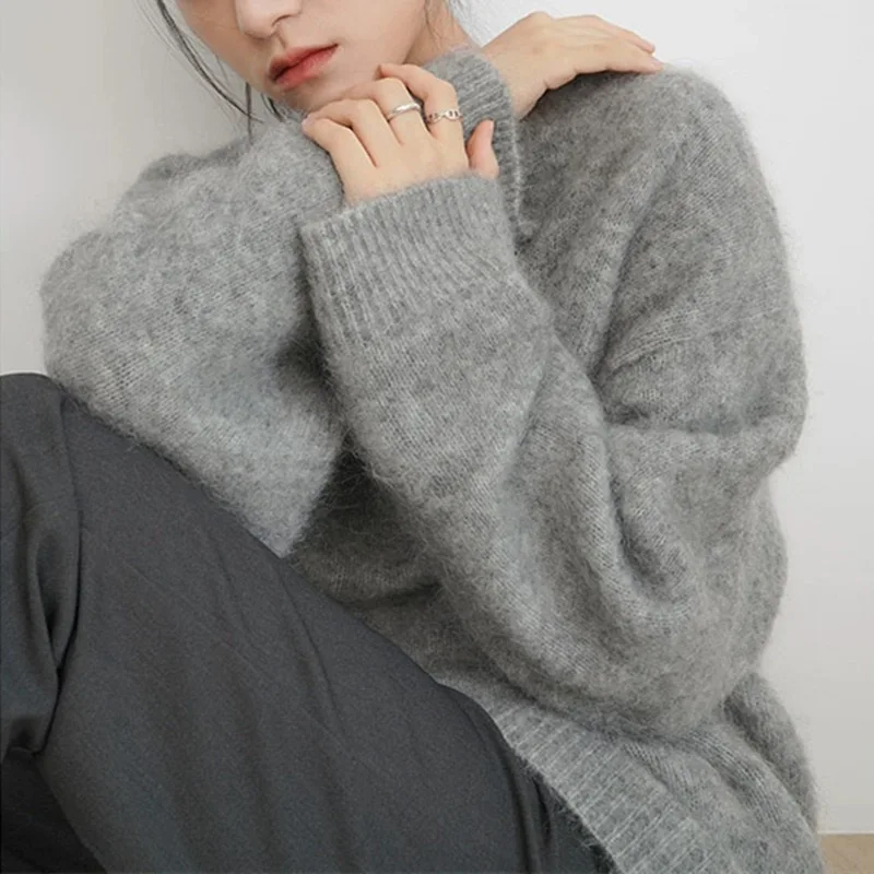 Простые ленивые американские винтажные офисные женские пуловеры с круглым
