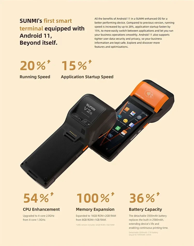 Sunmi V2S Android NFC Card Reader Платежный терминал Pos Стол Машина для заказа еды Лотерейный