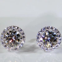 14K Au585 White Gold Women Stud Earrings Moissanite Diamonds 2 Carat Round Elegant Wedding Party Engagement Anniversary Trendy