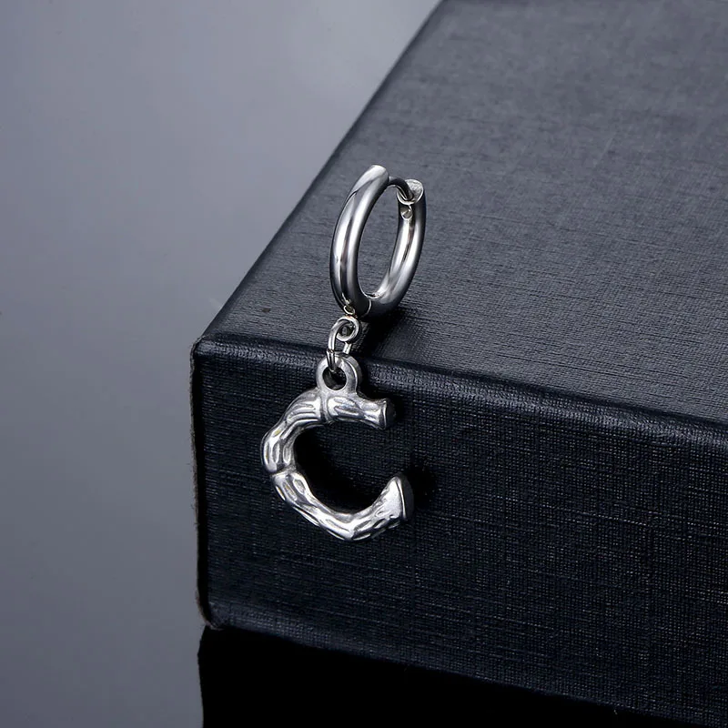 Unisex Silver Color Hoop Earrings Stainless Steel Piercing Accessory Trendy Letter Name Female Ear Jewelry For Women Men