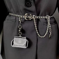 2021 handmade rhinestone mini waist packs for coin key long adjustable waist belt chain lipstick eurioean women mini fanny packs