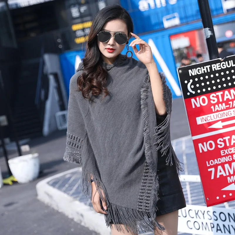 

New Women Ladies Tassel Cape Coat Fringe Poncho Oblique Stripe Coat Bohemian Shawl Scarf Female Clothing Accessories