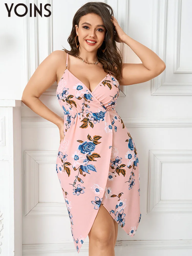 

YOINS 2023 Women Dress Sleeveless Summer Plus Size Sundress Sexy Spaghetti Floral Print Backless Vestidos Party Female Dresses