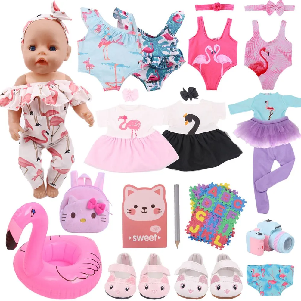 

43Cm Doll Clothes Flamingo Dress Shoes Accessories Born Baby Fit 18 Inch American&43Cm Baby New Born Doll Reborn Girl`s Toy