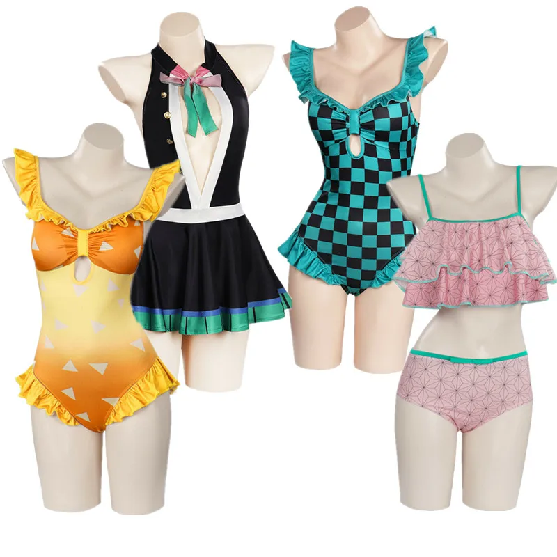 

Demon Slayer Kimetsu no Yaiba Agatsuma Zenitsu Cosplay costume Swimsuit Kamado Nezuko bikini Kanroji Mitsuri Woman Dress