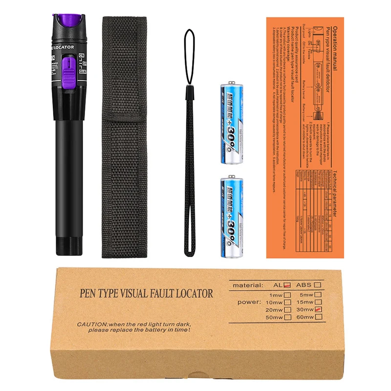1/10/20/30/50mw FTTH Fiber Optic Cable Tester Pen Visual Fault Locator SC/FC/ST 2.5mm Interface VFL Fiber Test Tool